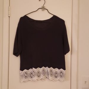 Short-sleeve Boatneck Sweater w/ Lace Detail